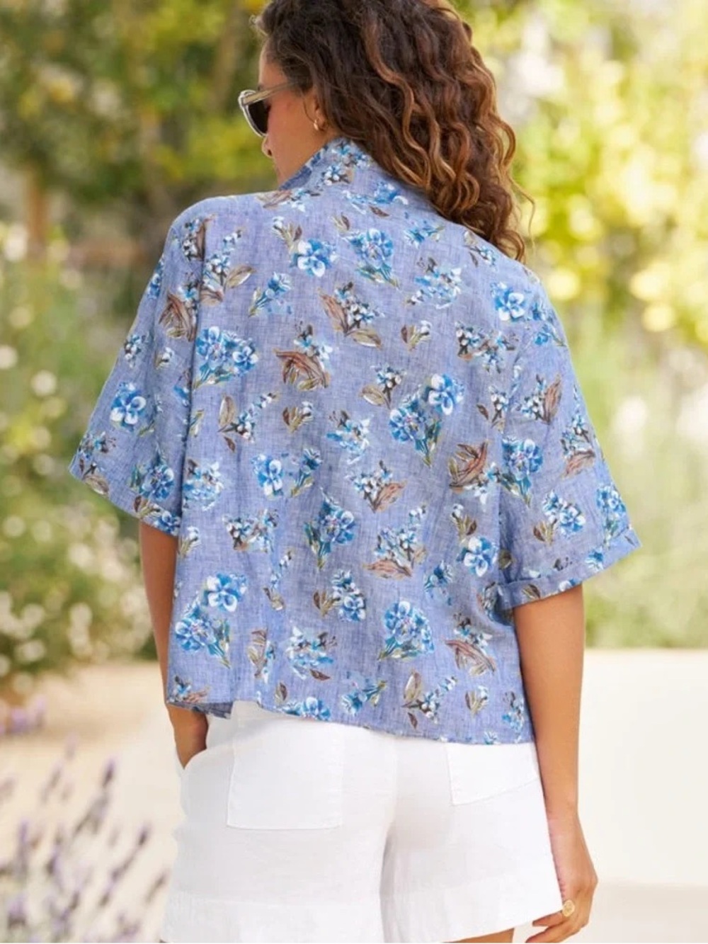 FRANK & EILEEN ‘Rosie’ 100% Linen Short Sleeve Shirt Floral & Bird Print - Picture 4 of 16